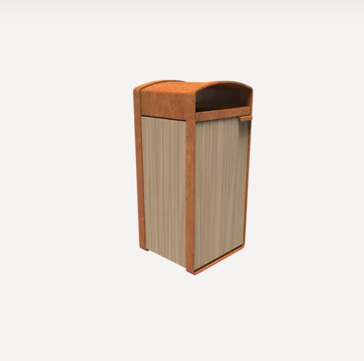  Mülleimer Cortenstahl mit Accoya Holz